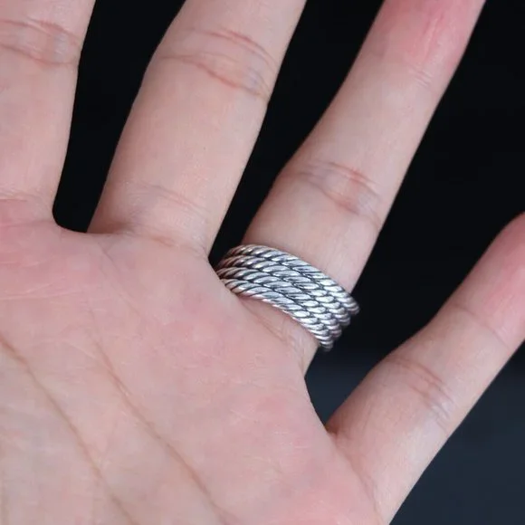 David Yurman Sterling Silver Pave Diamond 4 Row Willow Cocktail Ring Band 6 - Picture 4 of 7